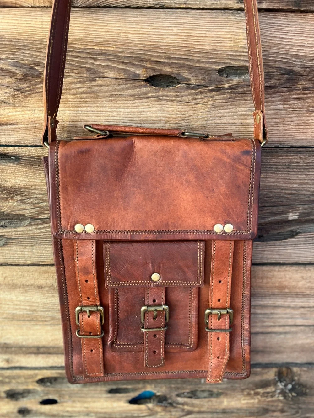 VINTAGE | Brown Leather Crossbody Messenger Bag Satchel